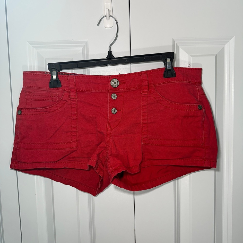 Unionbay Micro Shorts Womens 11 Red Button Fly Cotton Low Rise Sexy Mini Y2K